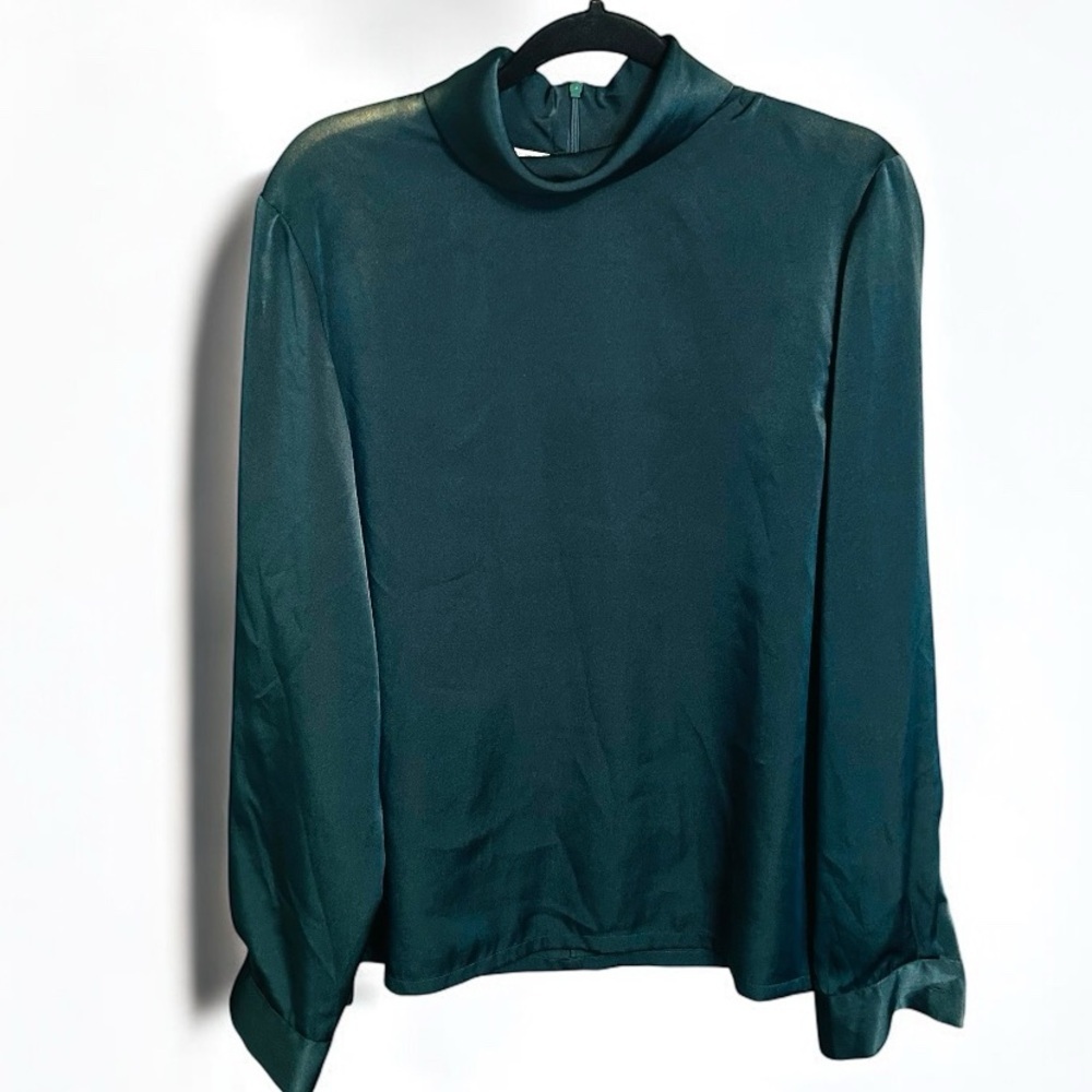 Pendleton Emerald Green Silky Blouse XL Cowl Neck Vintage 90s Workwear Chic